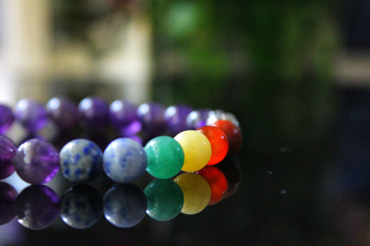 7 Chakra & Amethyst Bracelet with free Selenite Tumble
