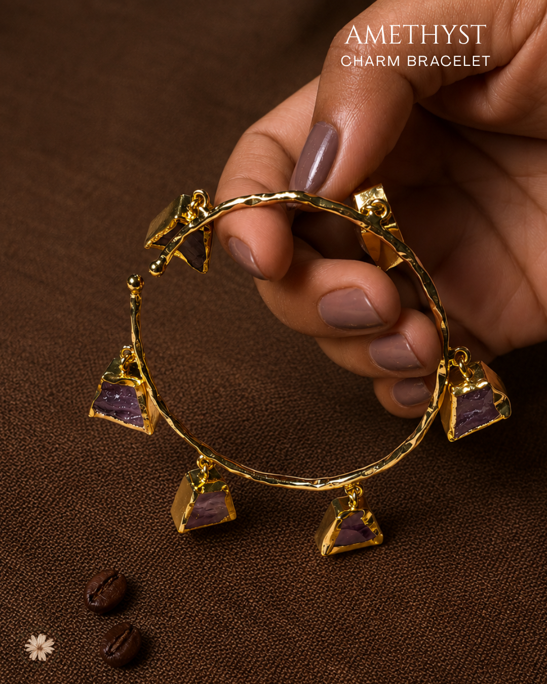 Amethyst Charm Bracelet- Golden Collection