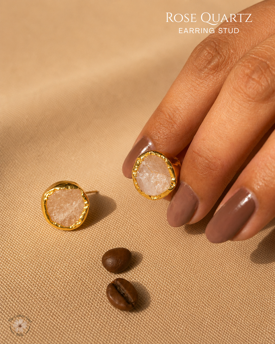 Rose Quartz Stud Earring- Golden Collection