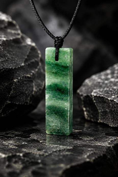 Green Aventurine Rectangle Crystal Necklace for Men – Adjustable Black Cord