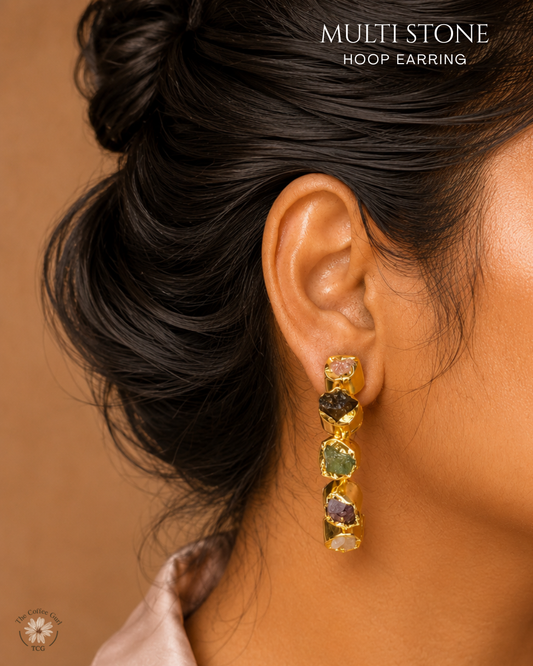 Multi Stone Hoop Earrings- Golden Collection