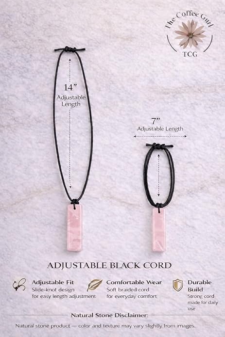 Rectangle Rose Quartz Crystal Necklace for Men – Adjustable Black Cord