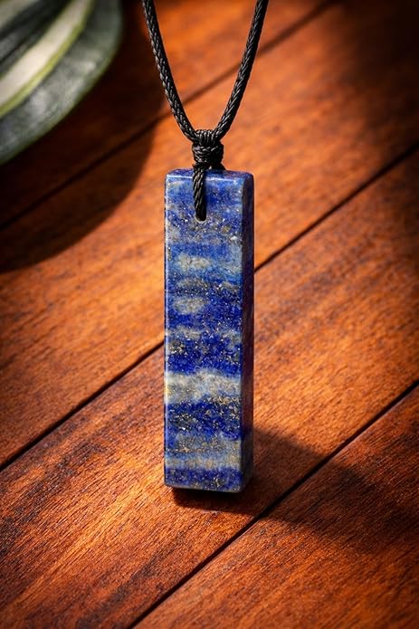 Rectangle Lapis Lazuli Crystal Necklace for Men – Adjustable Black Cord