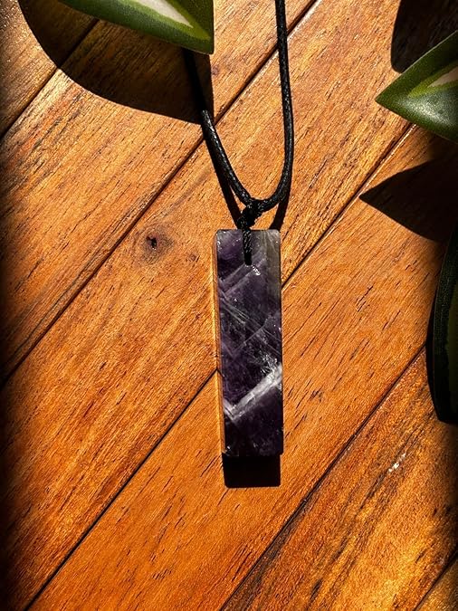 Rectangle Amethyst Crystal Necklace for Men – Adjustable Black Cord