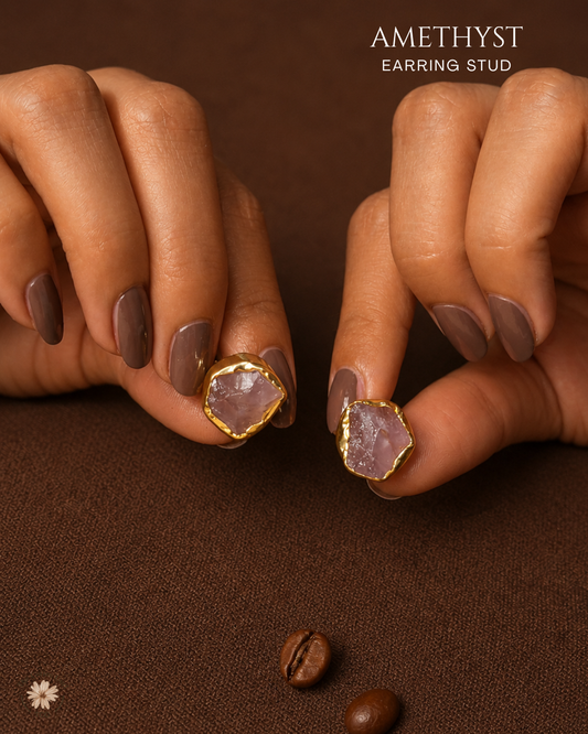 Amethyst Stud Earrings- Golden Collection
