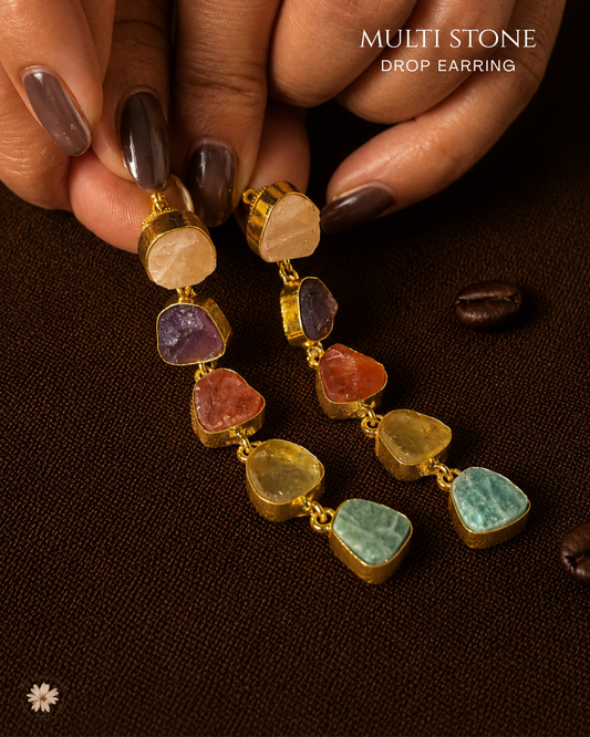 Multi Stone Drop Earrings- Golden Collection