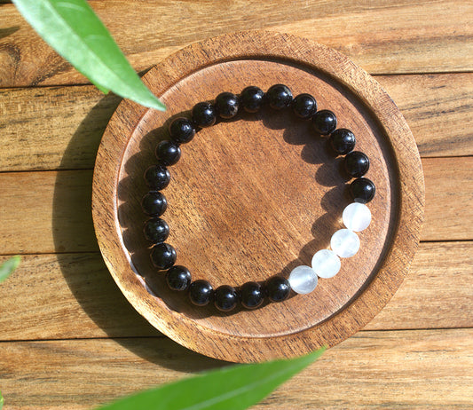 Tourmaline & 4 Selenite Bracelet with Free Selenite Tumble - Aura Shield Bracelet