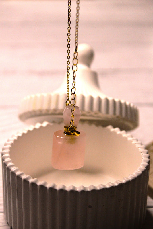 Rose Quarts Perfume Bottle Pendant