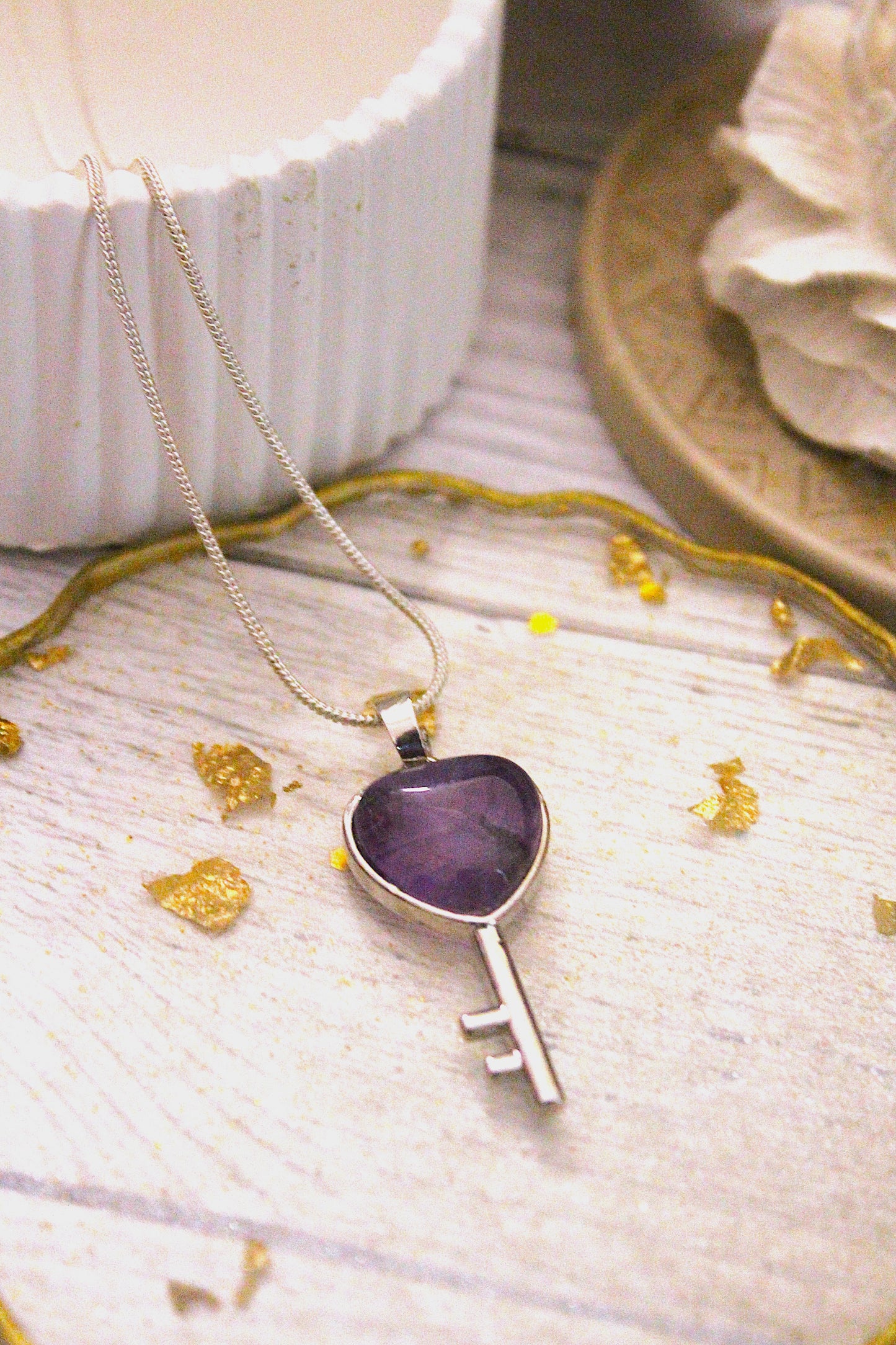 Amethyst Lock & Key Pendant