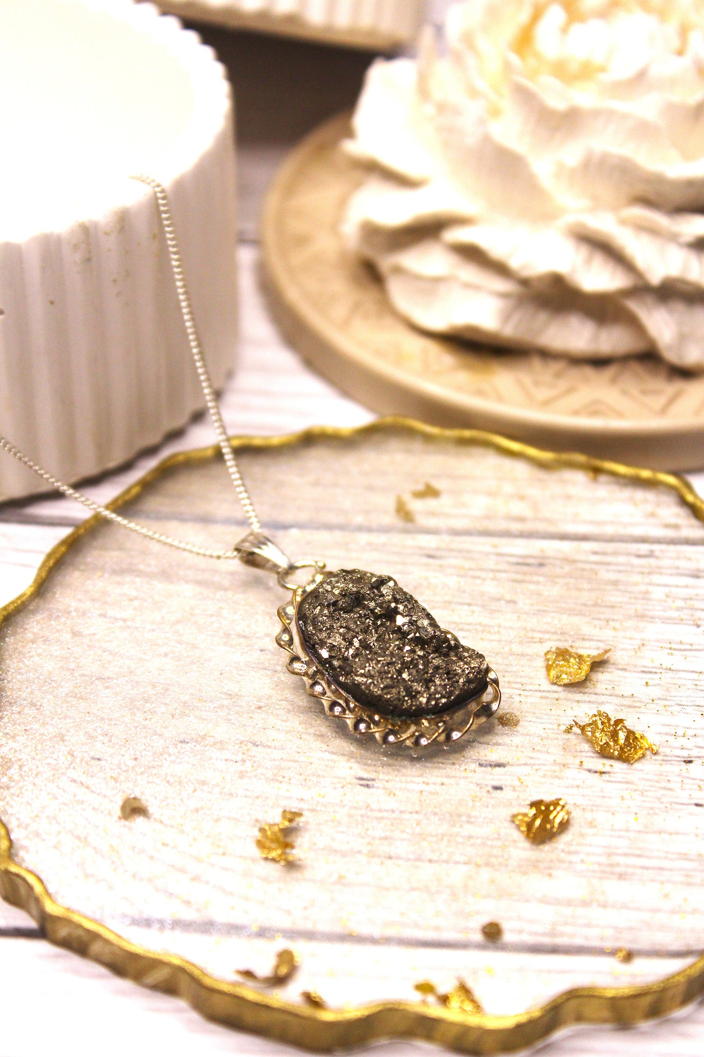 Pyrite Raw Stone Pendant - Silver