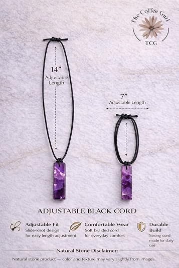 Rectangle Amethyst Crystal Necklace for Men – Adjustable Black Cord