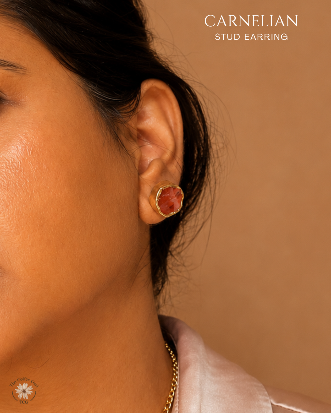 Carnelian Stud Earrings- Golden Collection