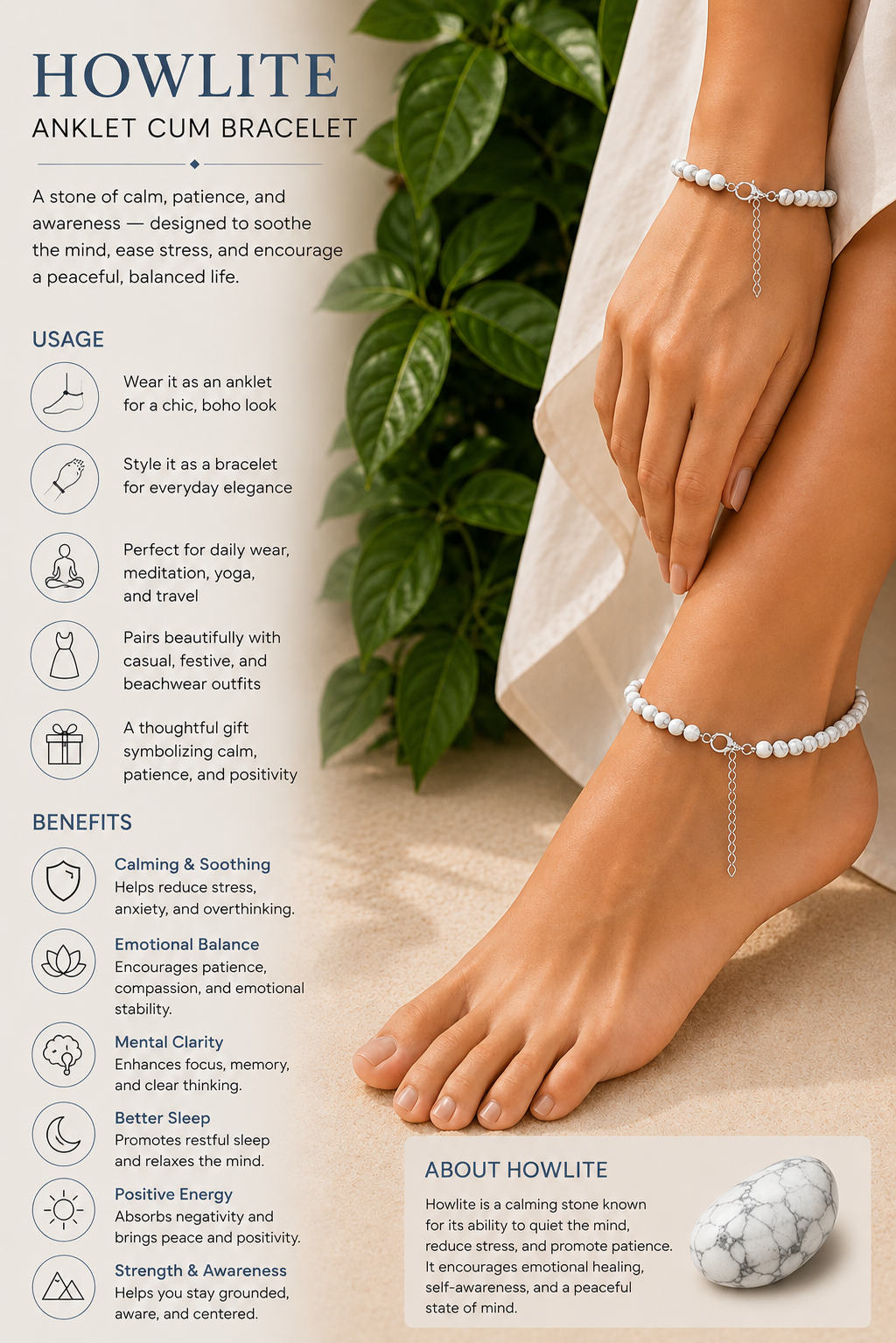 Howlite 4mm Anklets