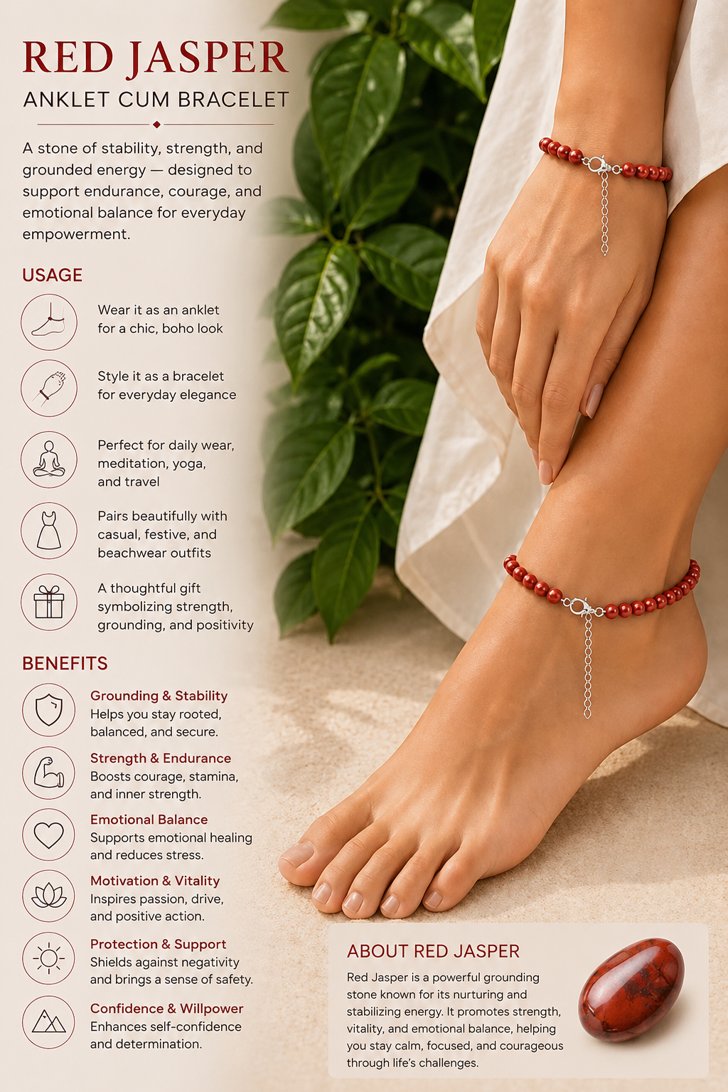 Red Jasper 4mm Anklets