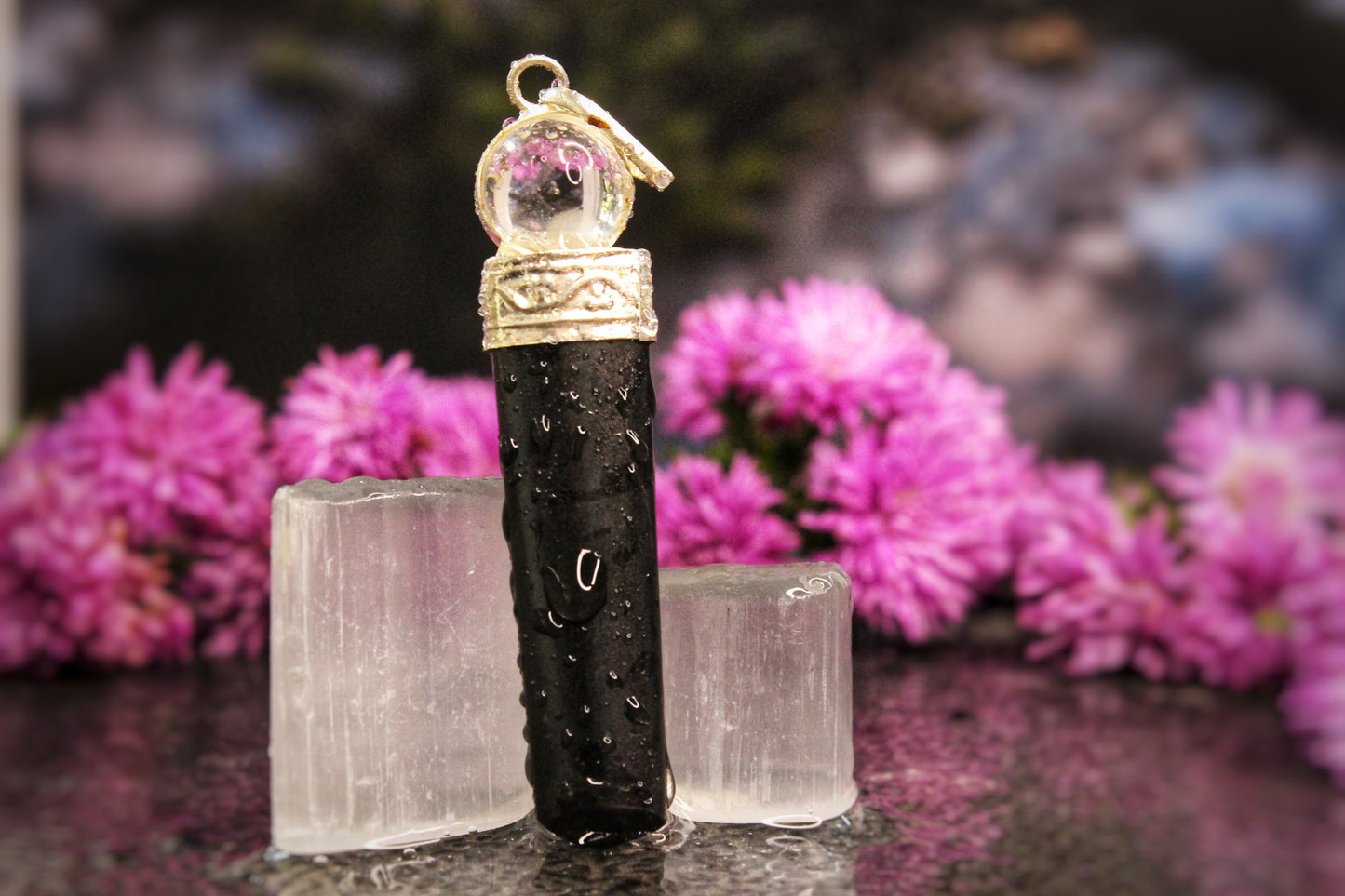 Black Tourmaline 2 pcs Pendant with Free Selenite Tumble