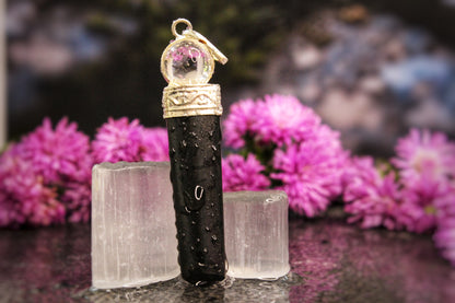 Black Tourmaline 2 pcs Pendant with Free Selenite Tumble