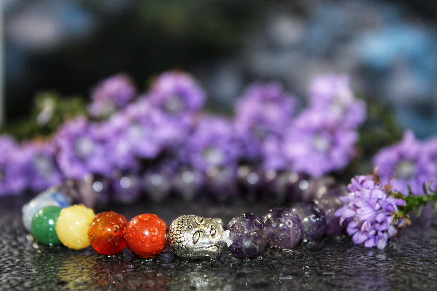 7 Chakra & Amethyst Bracelet with free Selenite Tumble