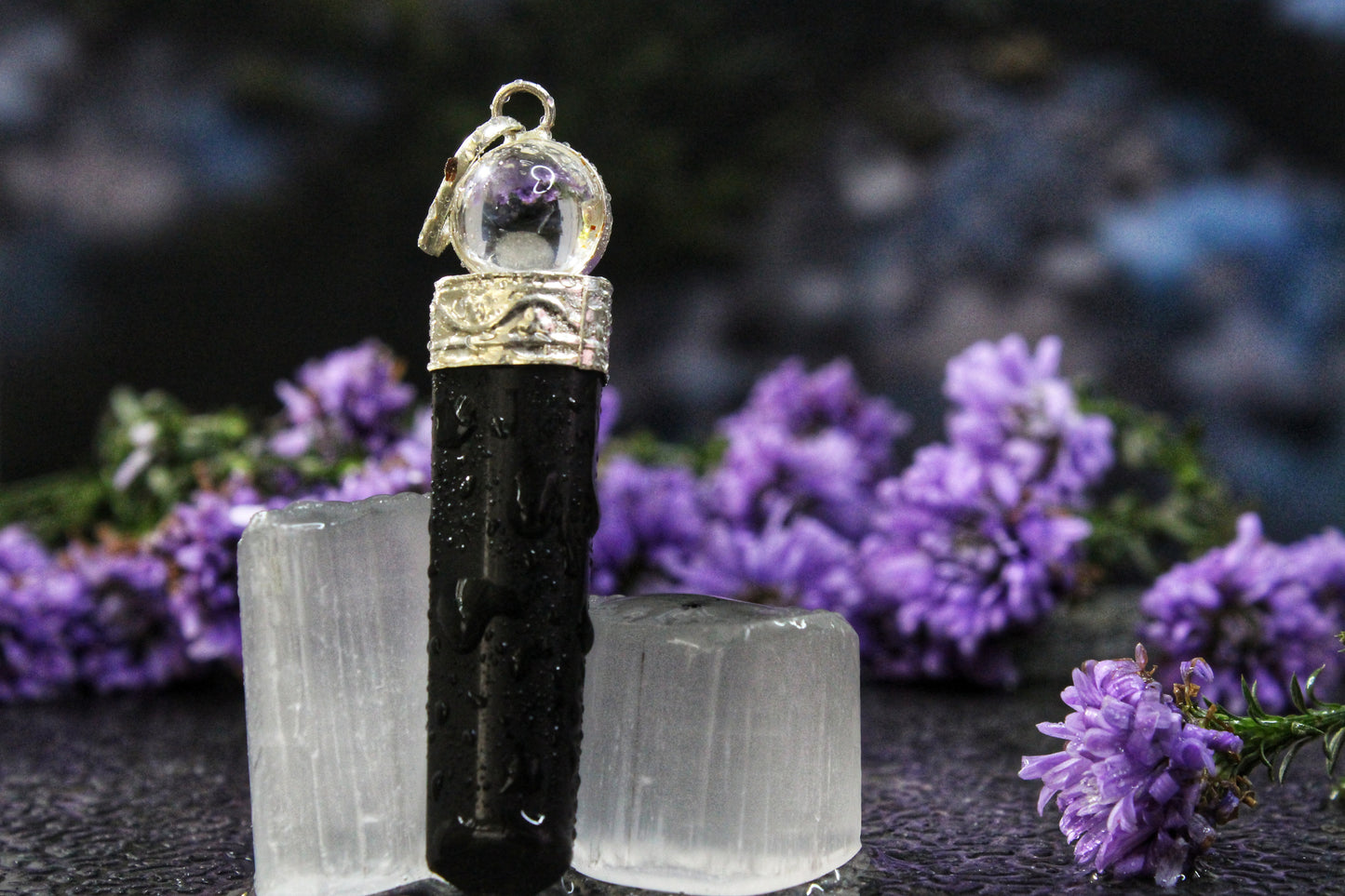 Black Tourmaline 2 pcs Pendant with Free Selenite Tumble