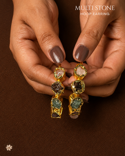Multi Stone Hoop Earrings- Golden Collection
