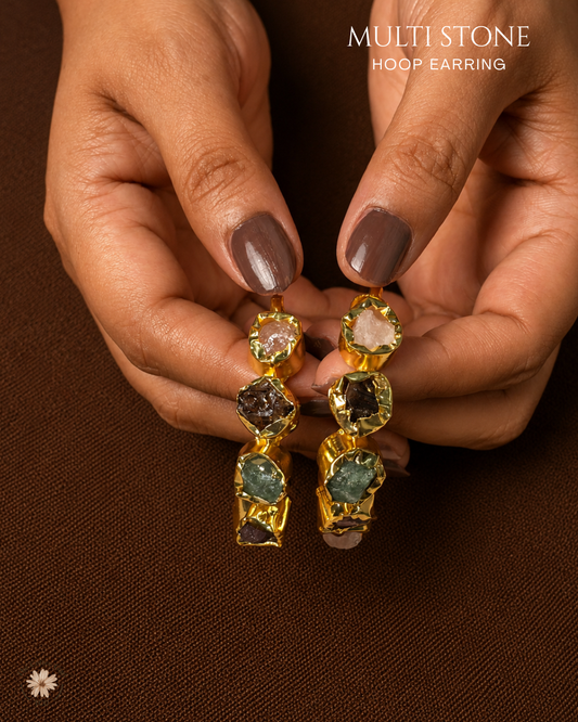 Multi Stone Hoop Earrings- Golden Collection