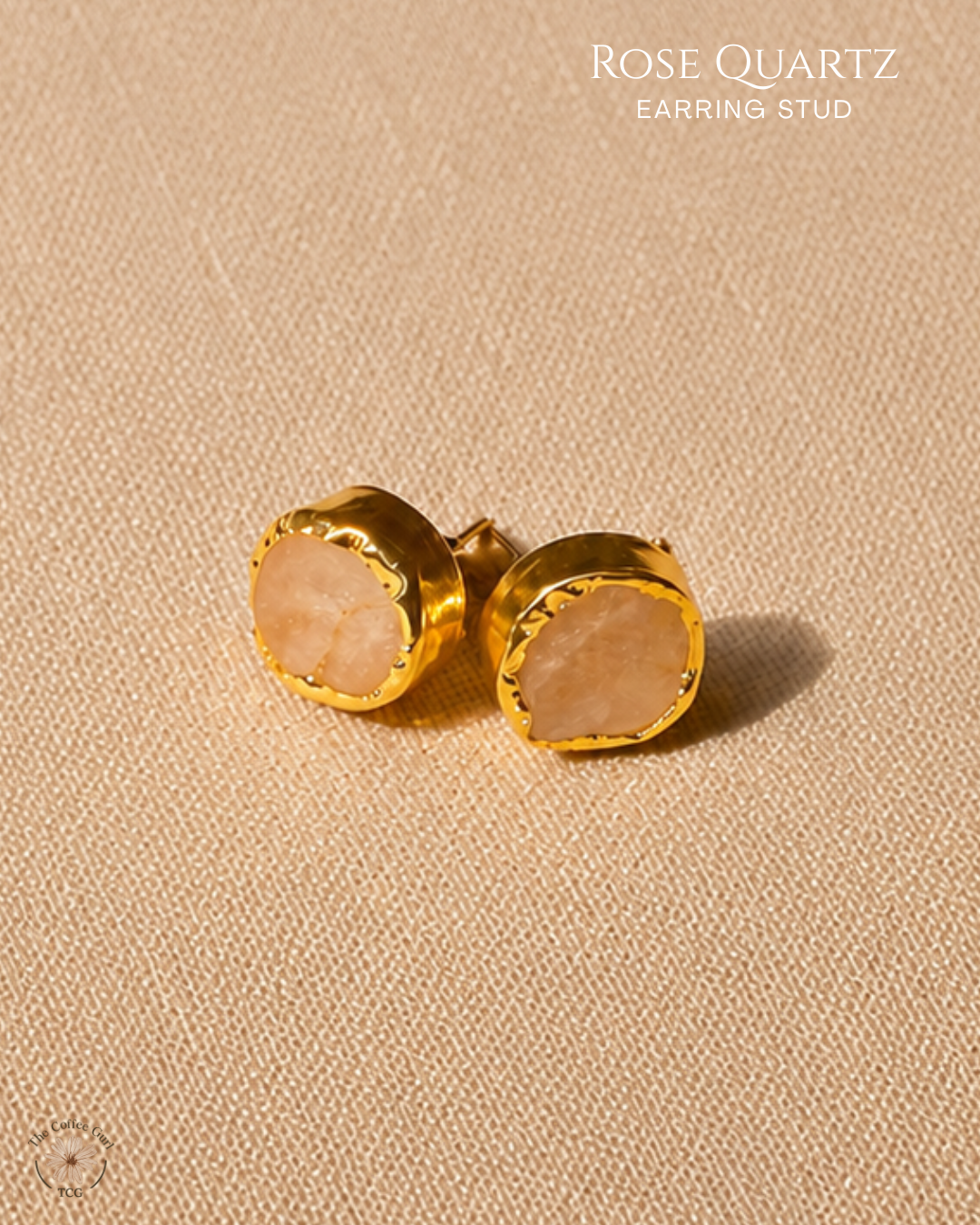 Rose Quartz Stud Earring- Golden Collection