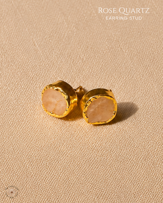 Rose Quartz Stud Earring- Golden Collection