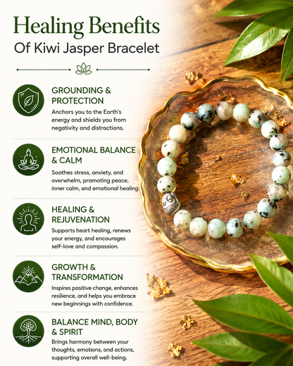 Kiwi Jasper Bracelet with Free Selenite Tumble