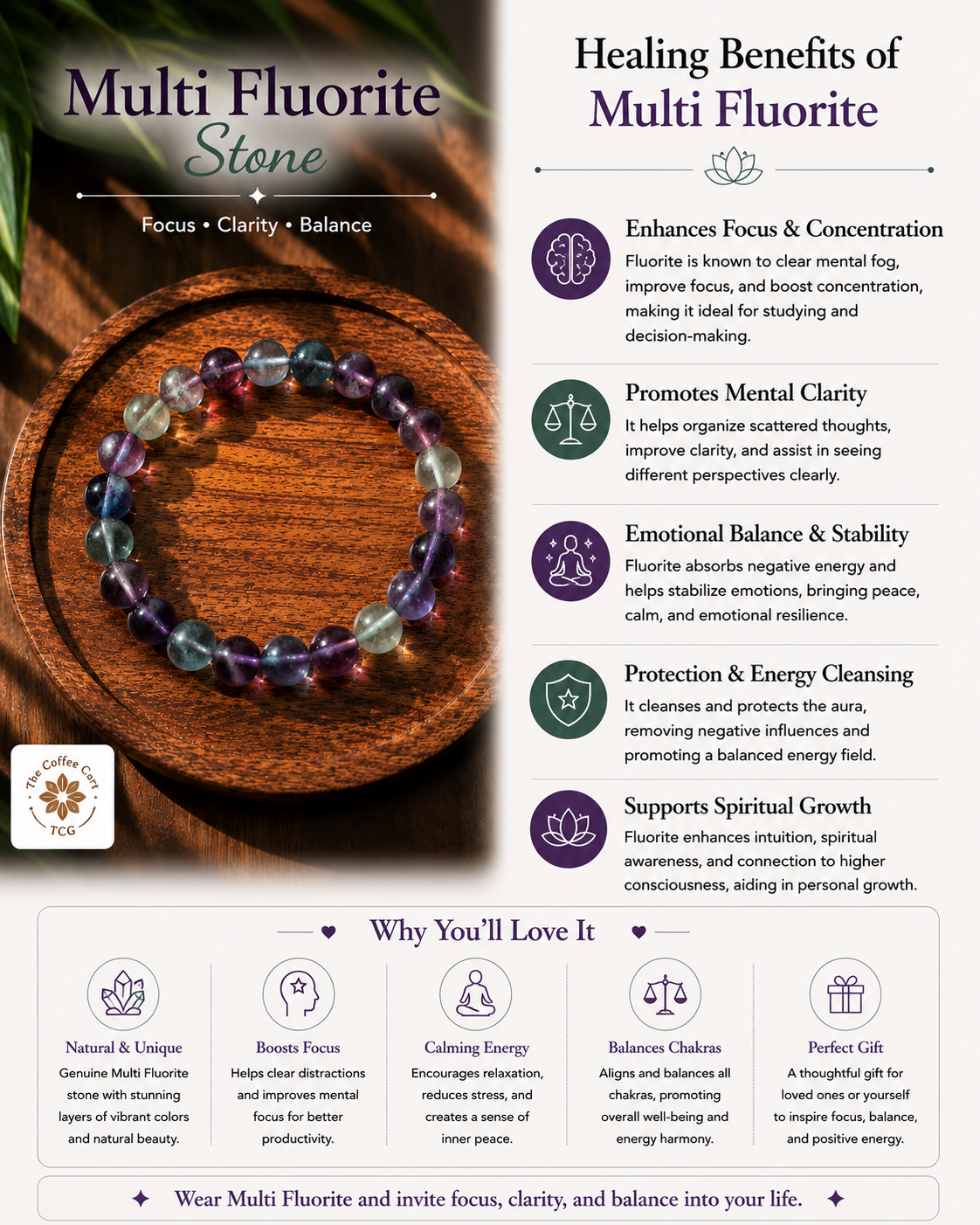 Multi Fluorite Bracelet with free Selenite Tumble
