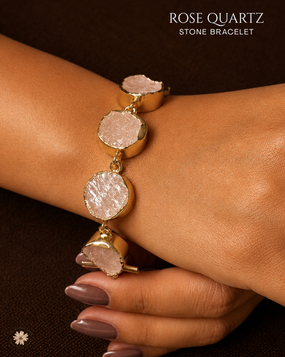 Rose Quartz Stone Bracelet- Golden Collection