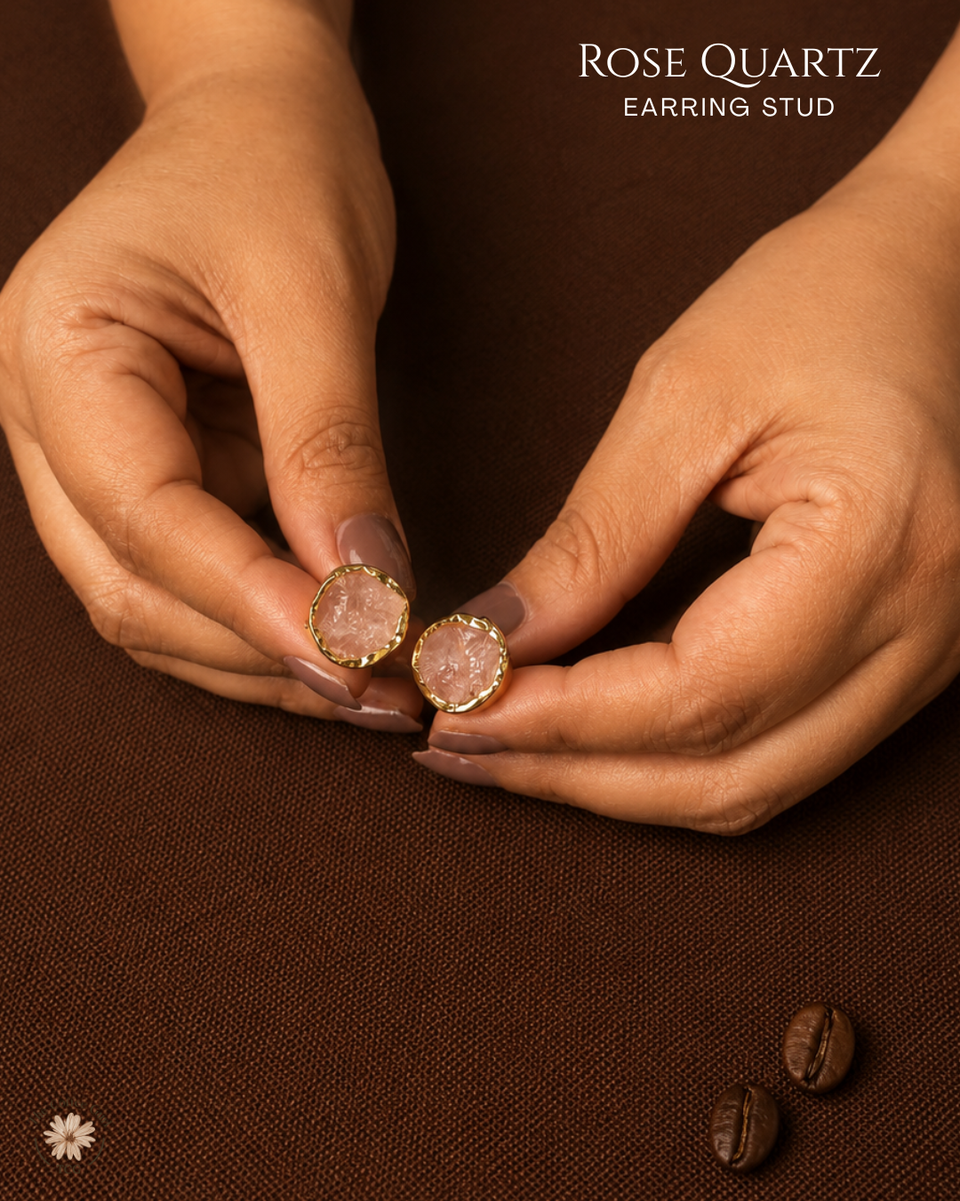 Rose Quartz Stud Earring- Golden Collection