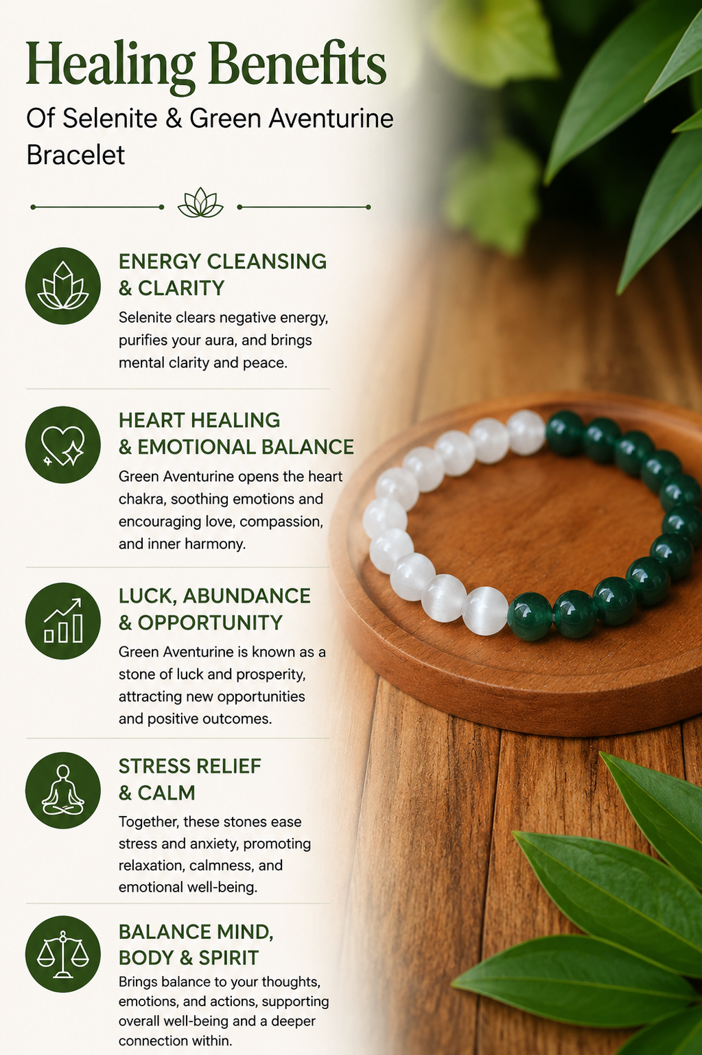 Selenite + Green Aventurine - Fortune Bracelet
