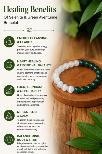 Selenite + Green Aventurine - Fortune Bracelet