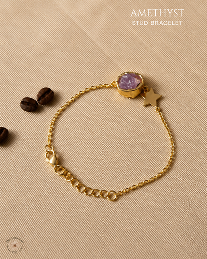 Amethyst Stud Bracelet- Golden Collection