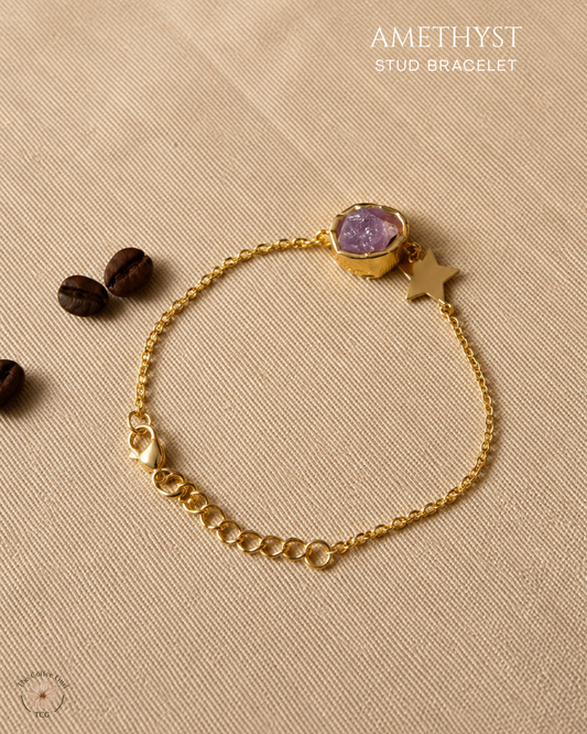 Amethyst Stud Bracelet- Golden Collection