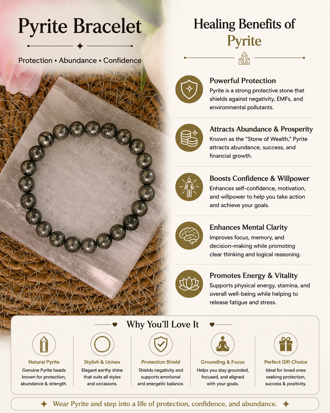 Raw Pyrite Bracelet with free Selenite Tumble
