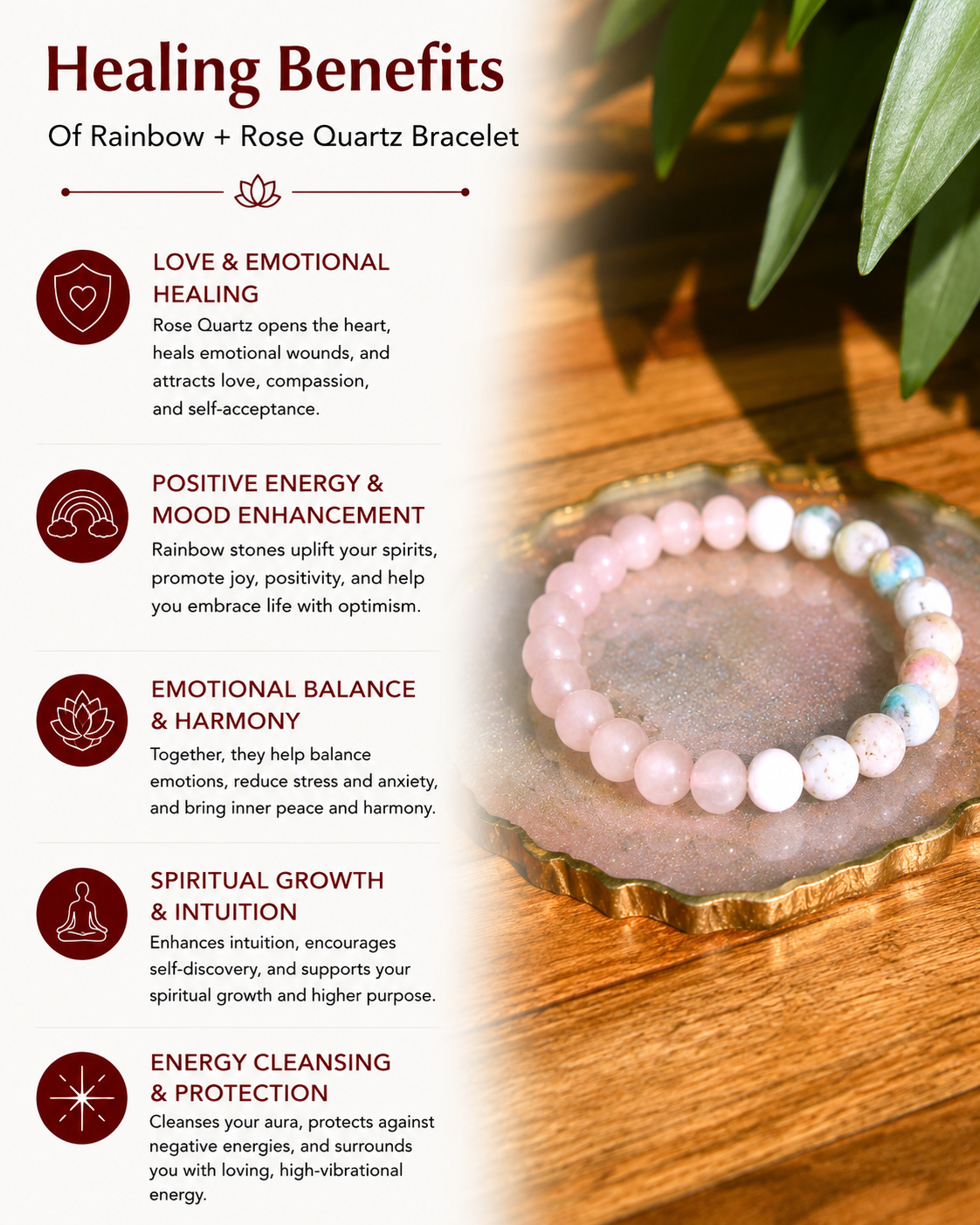 Rainbow + Rose Quarts - Love & Feminine Energy Bracelet