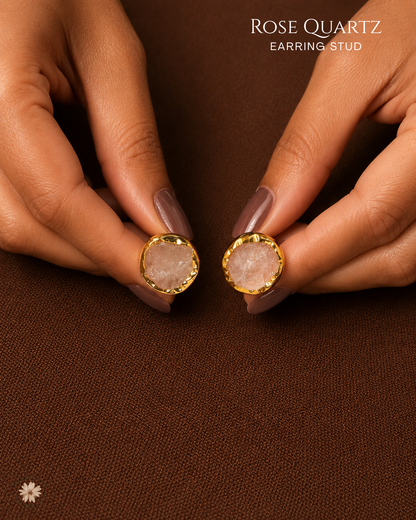 Rose Quartz Stud Earring- Golden Collection