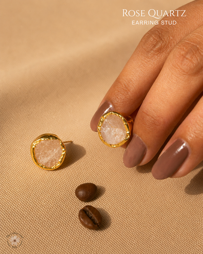 Rose Quartz Stud Earring- Golden Collection