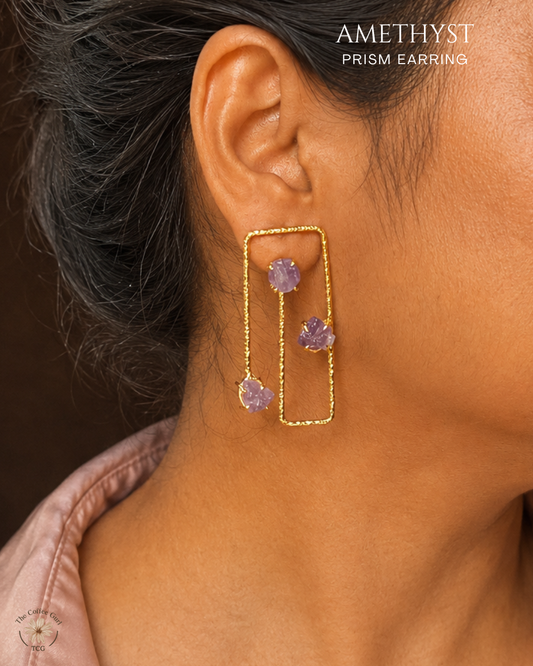 Amethyst Prism Earrings- Golden Collection