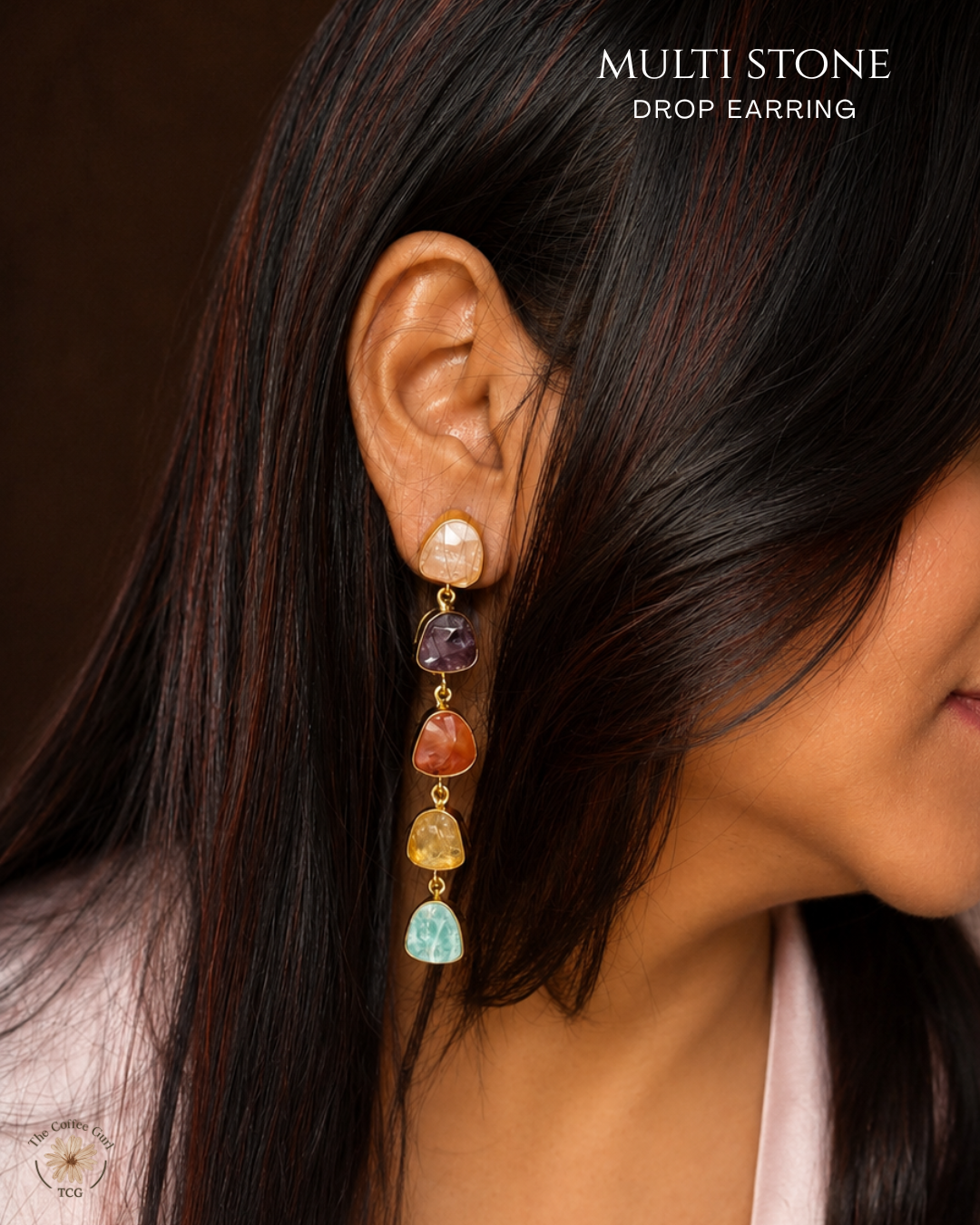 Multi Stone Drop Earrings- Golden Collection