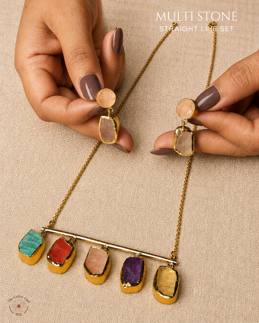 Multi Stone Straight Line Set- Golden Collection