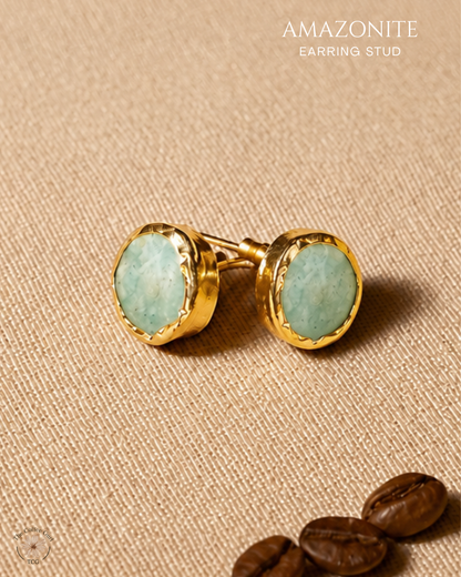 Amazonite Stud Earrings- Golden Collection