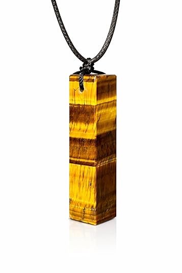 Rectangle Tiger’s Eye Crystal Necklace for Men – Adjustable Black Cord