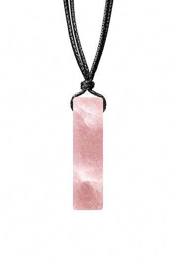 Rectangle Rose Quartz Crystal Necklace for Men – Adjustable Black Cord
