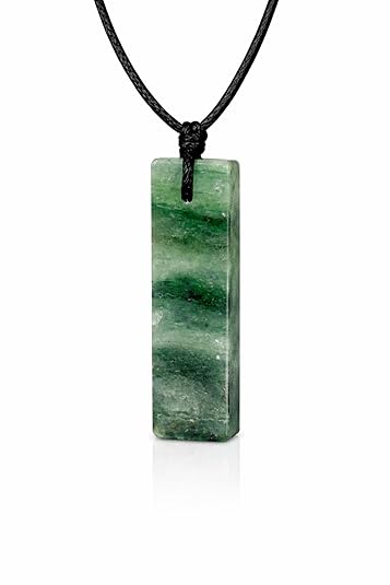 Green Aventurine Rectangle Crystal Necklace for Men – Adjustable Black Cord
