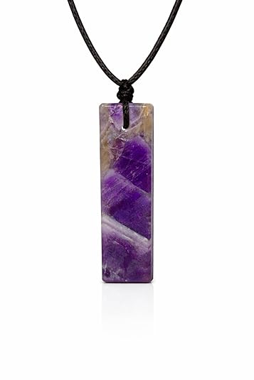 Rectangle Amethyst Crystal Necklace for Men – Adjustable Black Cord