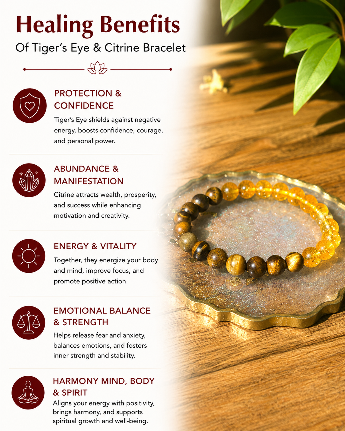 Tiger's Eye + Citrine - The Ultimate Success Bracelet with Selenite Tumble