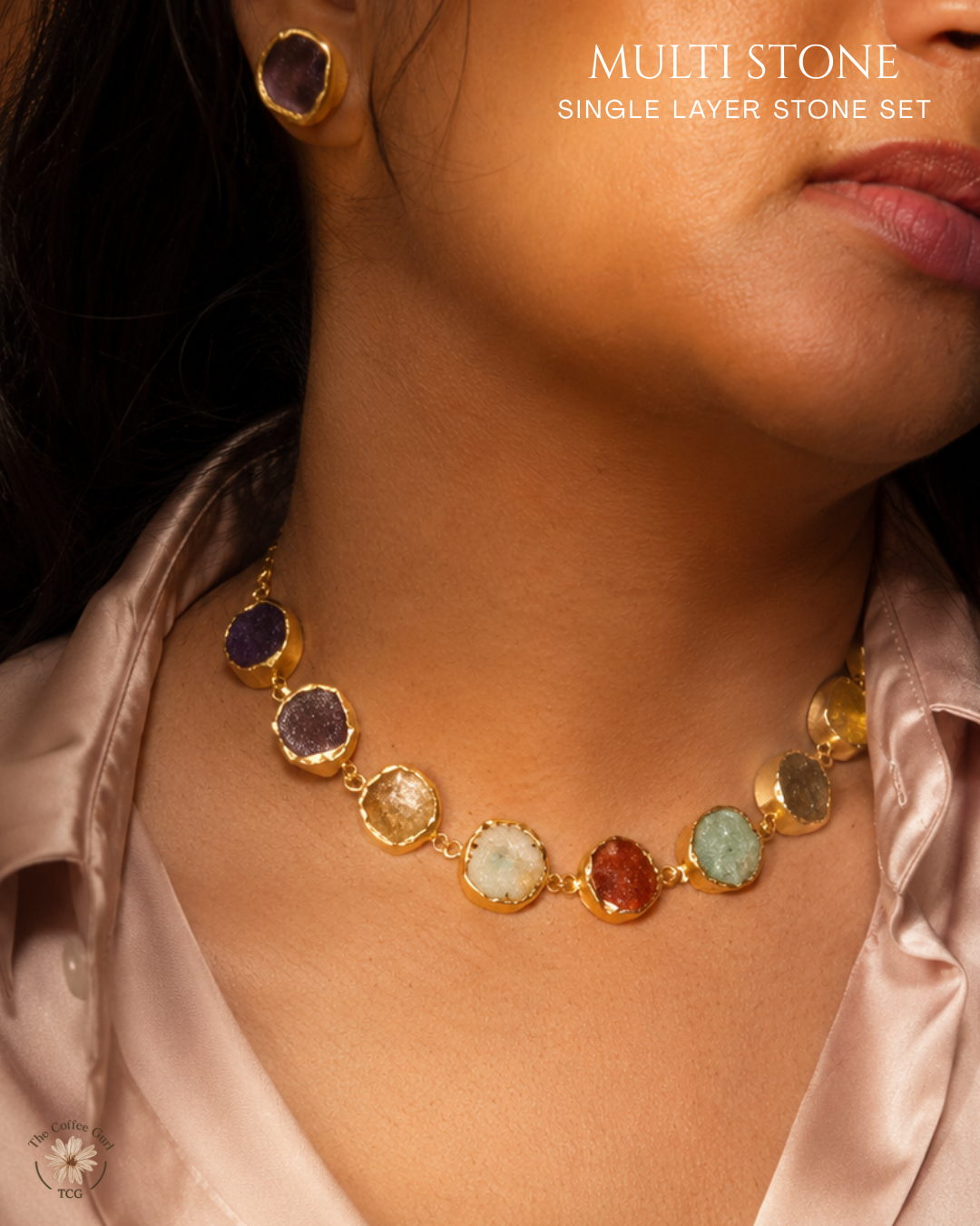 Multi Stone Single Layer Stone Set- Golden Collection