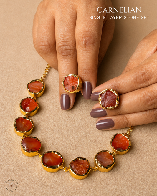 Carnelian Single Layer Stone Set- Golden Collection