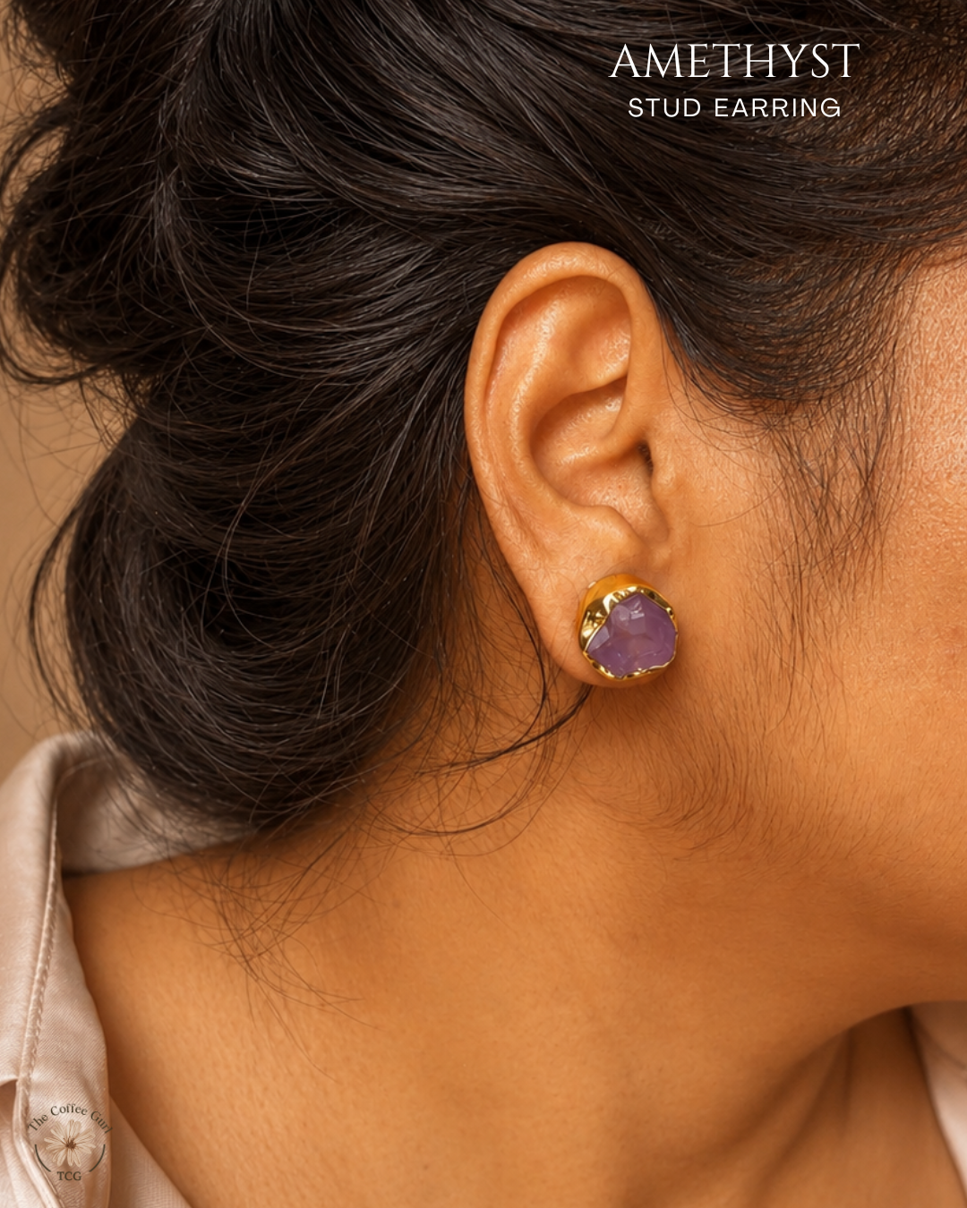 Amethyst Stud Earrings- Golden Collection